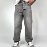 شلوار جین نیم بگ طوسی