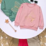 بلوز دخترانه پروانه طلایی نگین دار