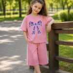 تیشرت شلوارک نواردوزی دخترانه