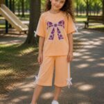 تیشرت شلوارک نواردوزی دخترانه